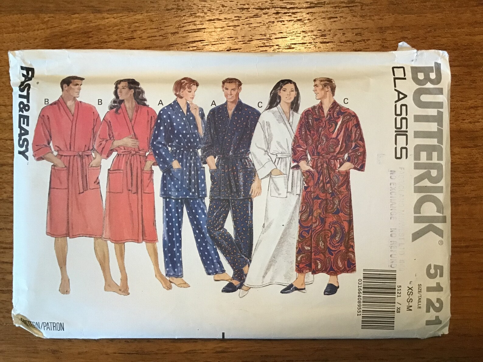His Pattern His and Hers Sleepwear Pattern UNCUT Butterick 5121 XS S M Unisex Robe ...