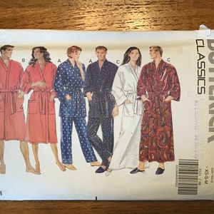 May include: Butterick Classics 5121 sewing pattern envelope featuring illustrations of six robe and pyjama styles. The designs include solid red robes, a blue polka dot pyjama set, a dark blue patterned pyjama set, a white robe, and a paisley robe.