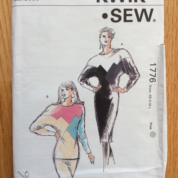 1980s Dress and Top Pattern Sizes XS S M L Kwik Sew 1776 UNCUT