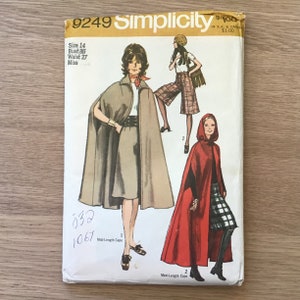 Misses Unlined Cape and Gaucho Pants Pattern Simplicity 9249 1970 UNCUT image 1