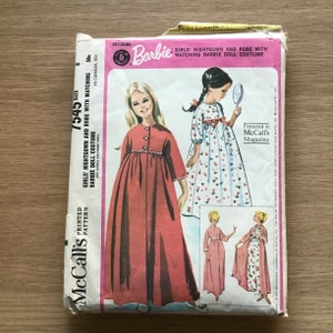 Barbie Doll and Girls Nightgown and Robe Pattern McCalls 7545 Size 8 Official Mattel Barbie