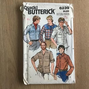 Mens Shirt Pattern Butterick 6239 UNCUT Size 16 1/2 Late 1970s - Early 1980s