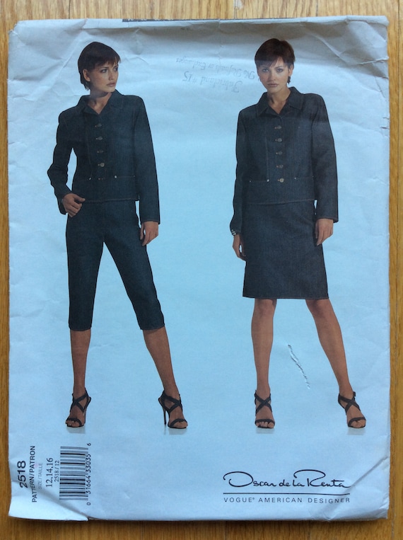 Oscar De La Renta Jacket Skirt Capri Pants Pattern Vogue American Designer  2518 Size 12 14 16 UNCUT -  Canada