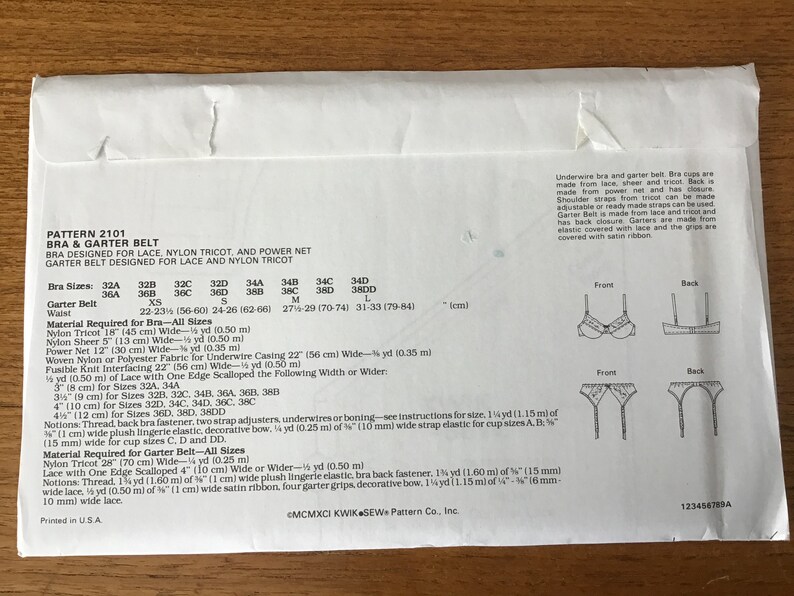 Underwire Bra and Garter Belt Pattern Kwik Sew 2101 UNCUT image 2