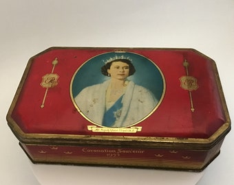 Queen Elizabeth Coronation Tin Bensons Toffee Hinged Lid