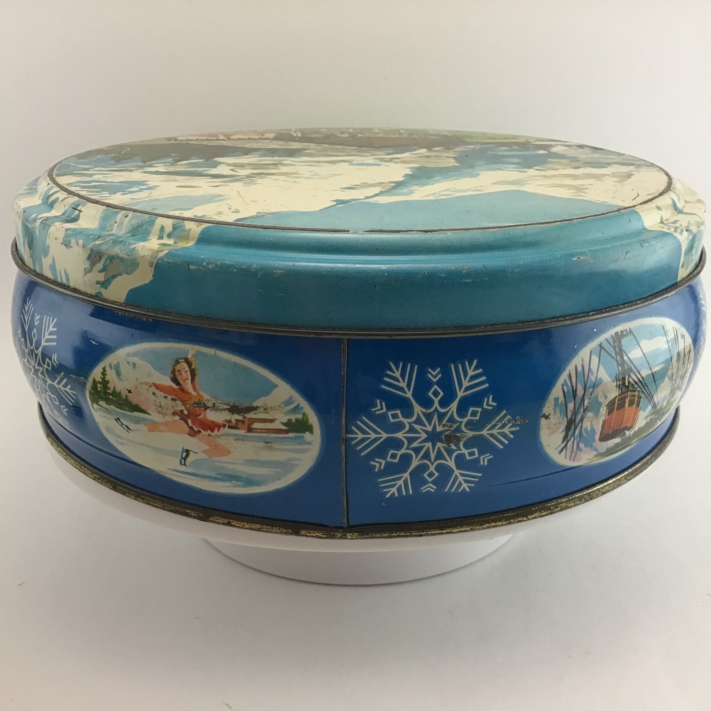 Peek Freans Biscuit Tin Alpine Cookie Tin Round Metal Box -  Denmark