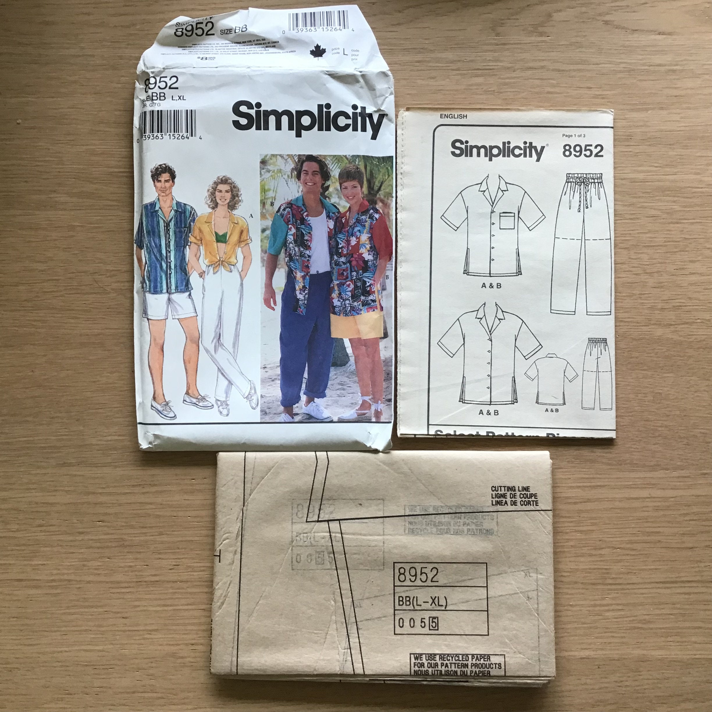 His Pattern His and Hers 1990s Pants Shorts and Shirt Pattern Unisex Simplicity ...