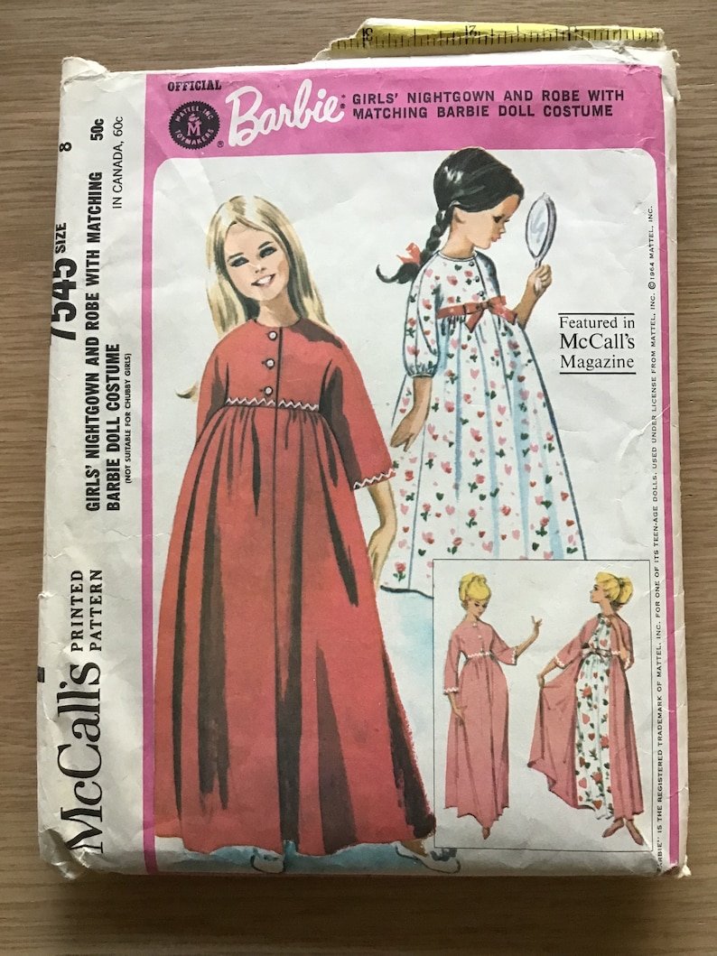 Barbie Doll and Girls Nightgown and Robe Pattern Mccalls 7545 Etsy