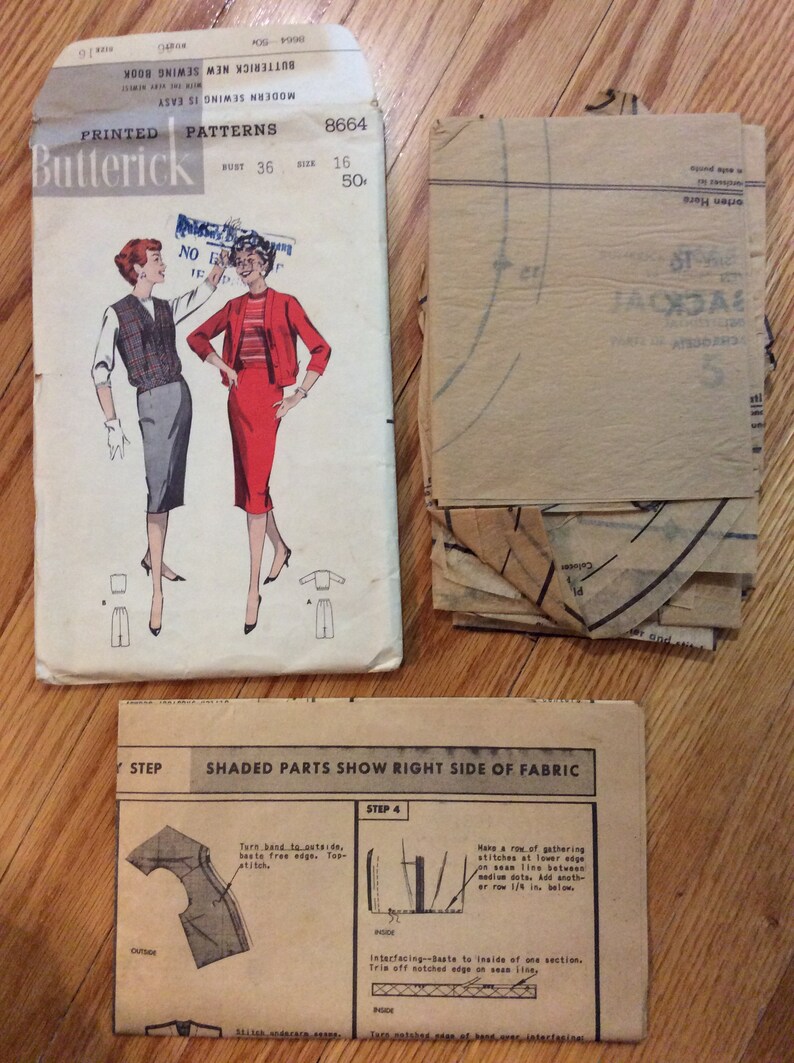 1950s Misses Skirt and Blouson Jacket Pattern Butterick 8664 UNCUT Bust 36 Wiggle Skirt Pattern image 5