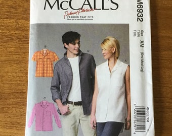 Unisex Button Front Shirt Pattern McCalls 6932 Misses Men’s Size Sml Med Lrg UNCUT His and Hers Shirts