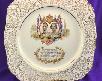 ジョージ6世国王とエリザベス王妃のカナダおよびアメリカ合衆国訪問（1939年）記念プレート　H&Kタンストール社（イギリス）