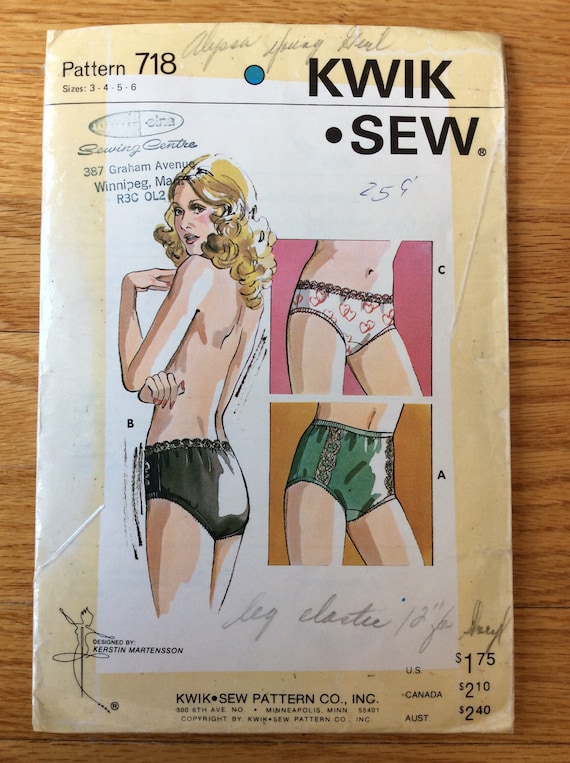 Ladies Panties Pattern Kwik Sew 718 Waist 22 23 25 27 1970s 