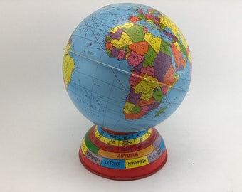 Globe Bank Metal Globe Piggy Bank World Coin Bank World Globe Zodiac Astrology Ohio Art  Co Made in USA