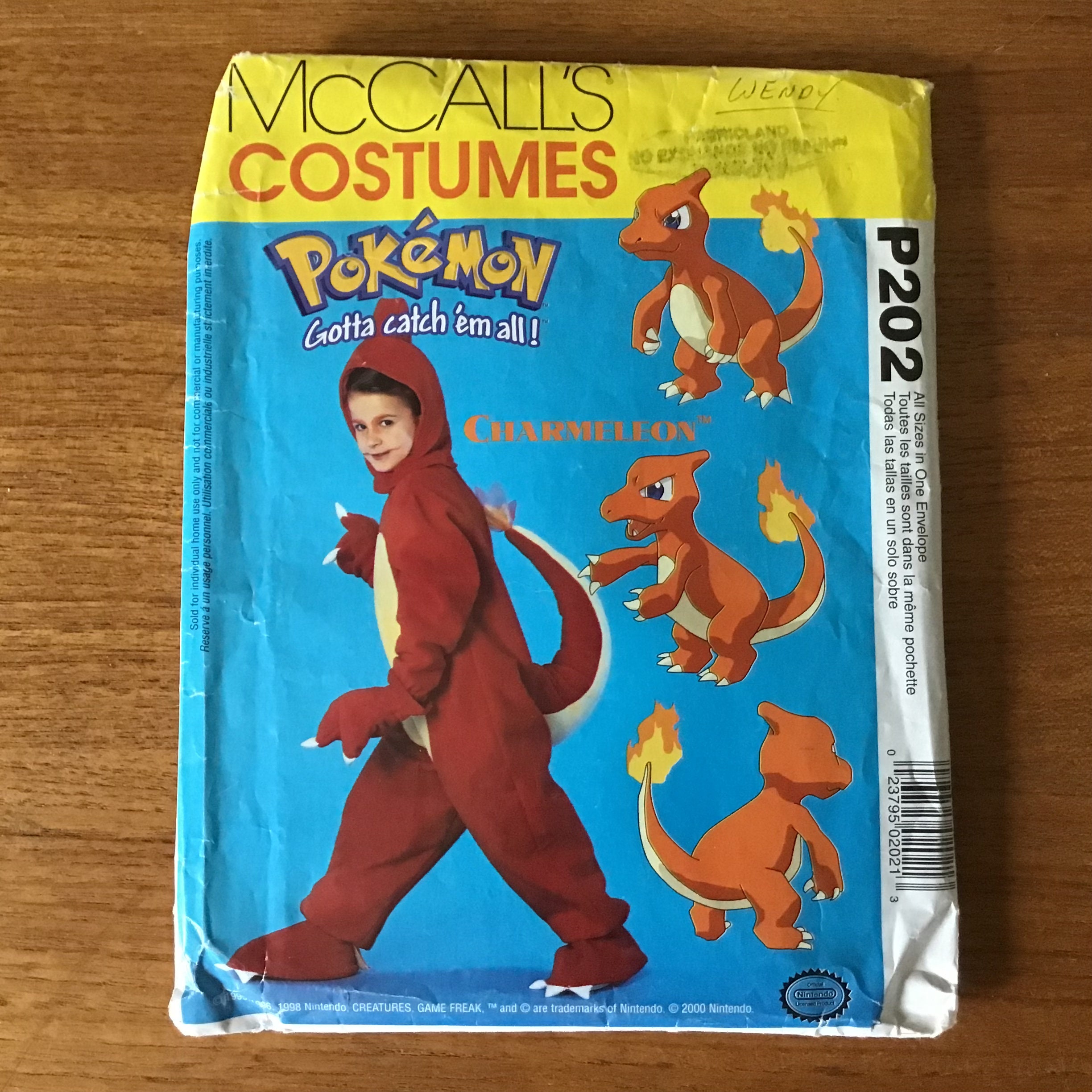 Pokemon Charmeleon Costume Pattern Children McCalls 2830 P202 Sizes 4 5 6