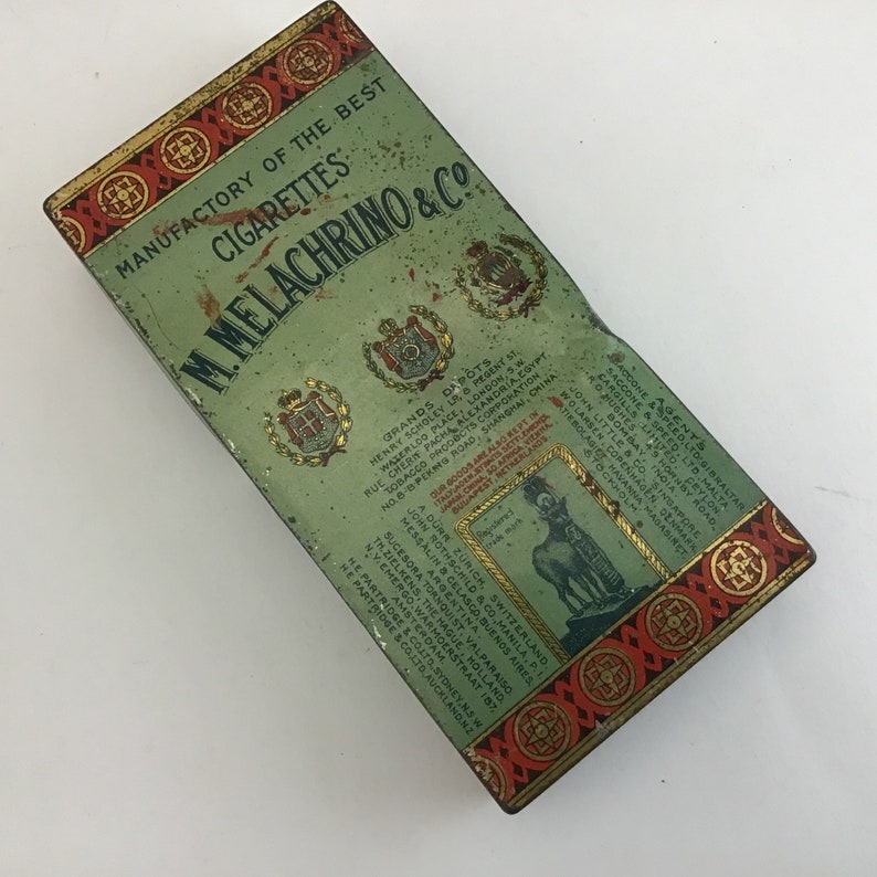 M Melachrino Cigarette Tin 1900 1910 Antique Tobacciana image 1