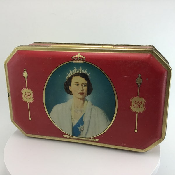 Queen Elizabeth Coronation Tin Bensons Toffee Hinged Lid