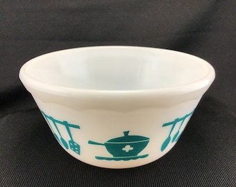 Hazel Atlas Kitchen Aids Bowl Kitchen Utensils Bowl 5 inch Milk Glass Platonite Teal / Turquoise