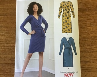 Misses Mock Wrap Knit Dress Pattern New Look 6680 UNCUT Sizes 6 - 18