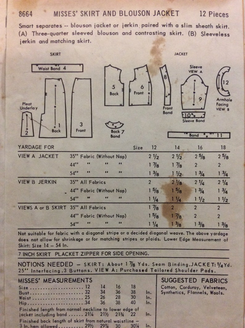 1950s Misses Skirt and Blouson Jacket Pattern Butterick 8664 UNCUT Bust 36 Wiggle Skirt Pattern image 4