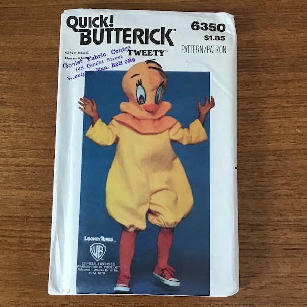 Tweety Bird Costume Pattern Children Sizes 2 - 12 Butterick 6350 UNCUT