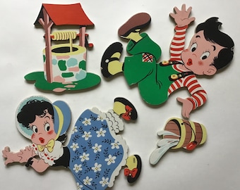 Décoration murale Jack et Jill pour chambre d'enfant, Dolly Toy Co, chambre d'enfant des années 1960