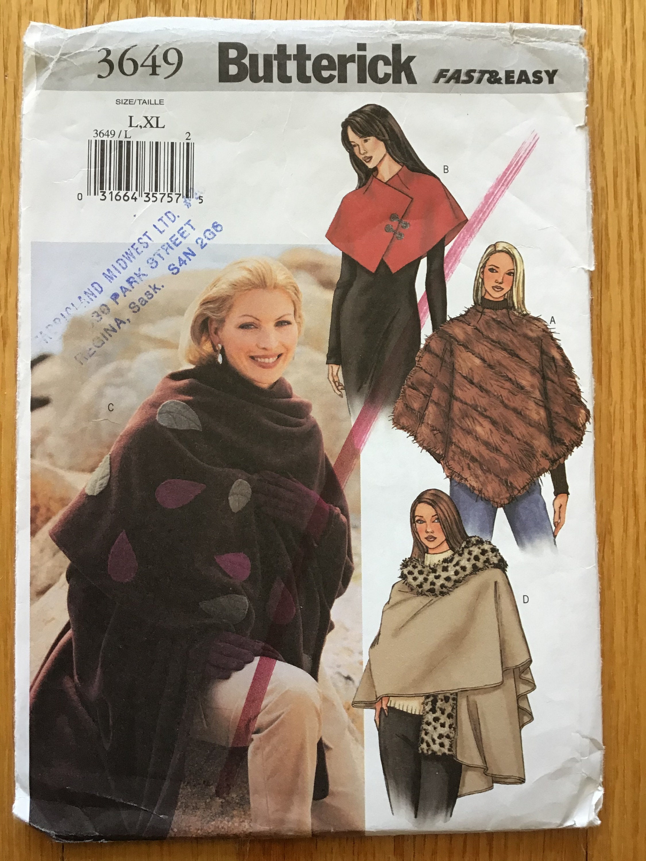 Poncho Capelet and Stole Pattern Misses Butterick 3649 Large