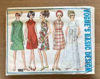 Misses Dress Pattern Vogue Basic Design 1962 UNCUT Bust 36 Hip 38 Bridal