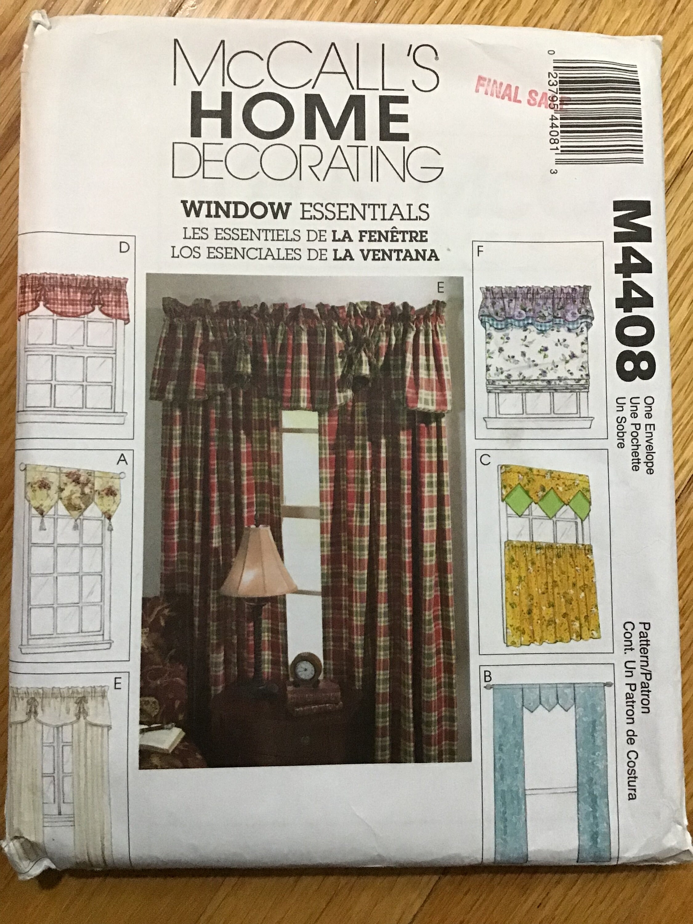 McCall's M4408 Window Treatments Size: One Used Sewing Pattern