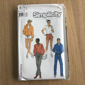 Men 1980s Athletic Wear Pattern UNCUT Simplicity 7673 Pants Shorts Top Hoody Size L