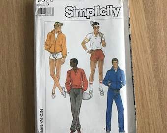 Men 1980s Athletic Wear Pattern UNCUT Simplicity 7673 Pants Shorts Top Hoody Size L
