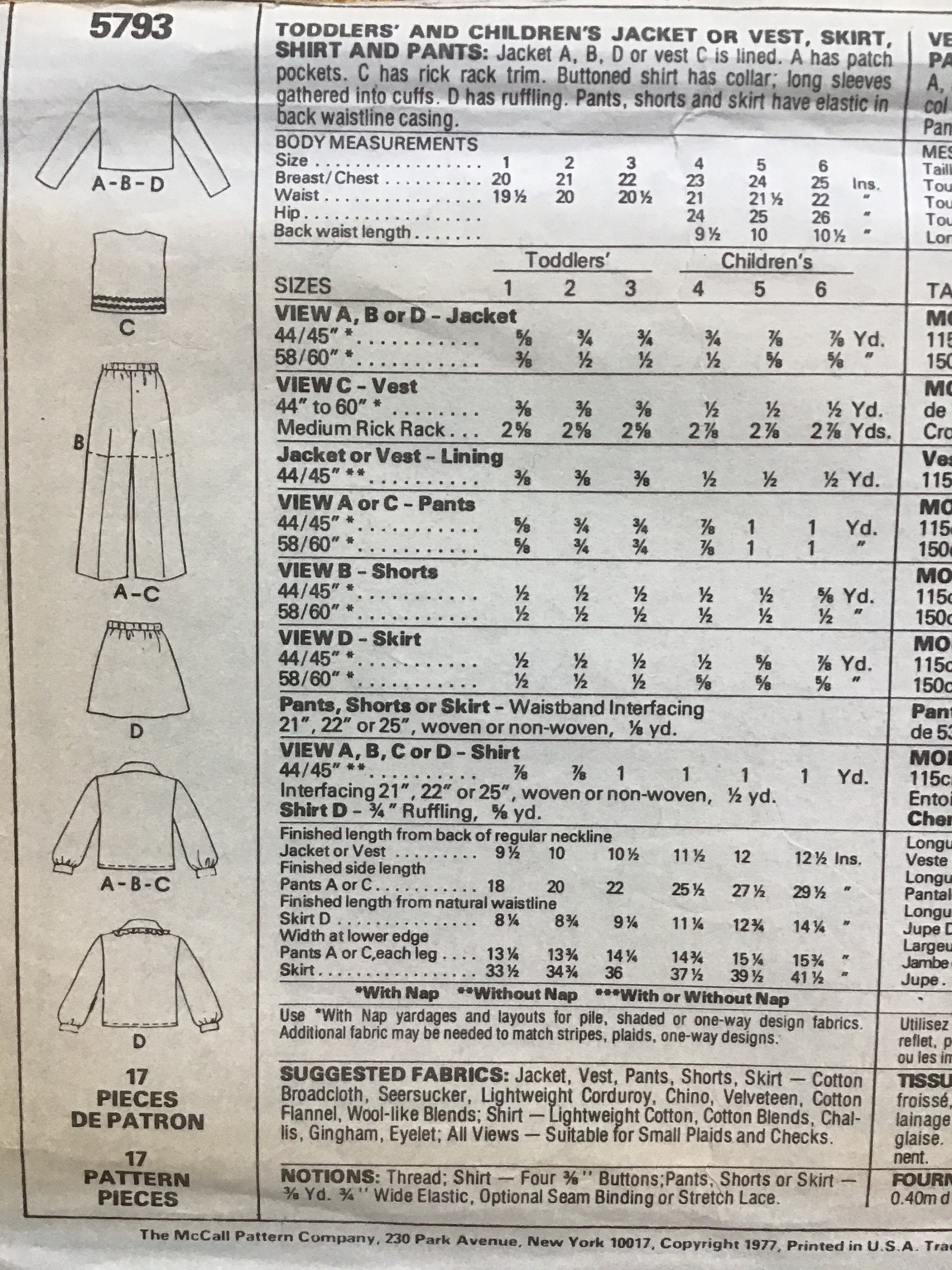 Childrens Jacket or Vest Skirt Shirt and Pants Pattern Mccalls - Etsy