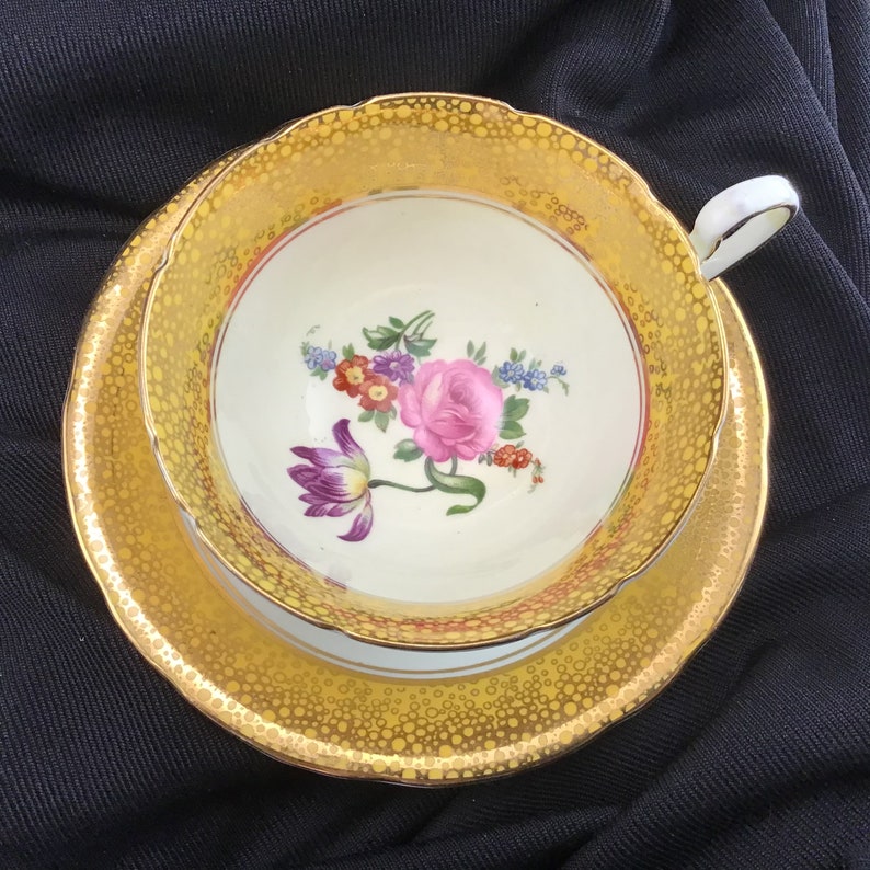 Aynsley Cup and Saucer Yellow and Gold Teacup and Saucer Etsy