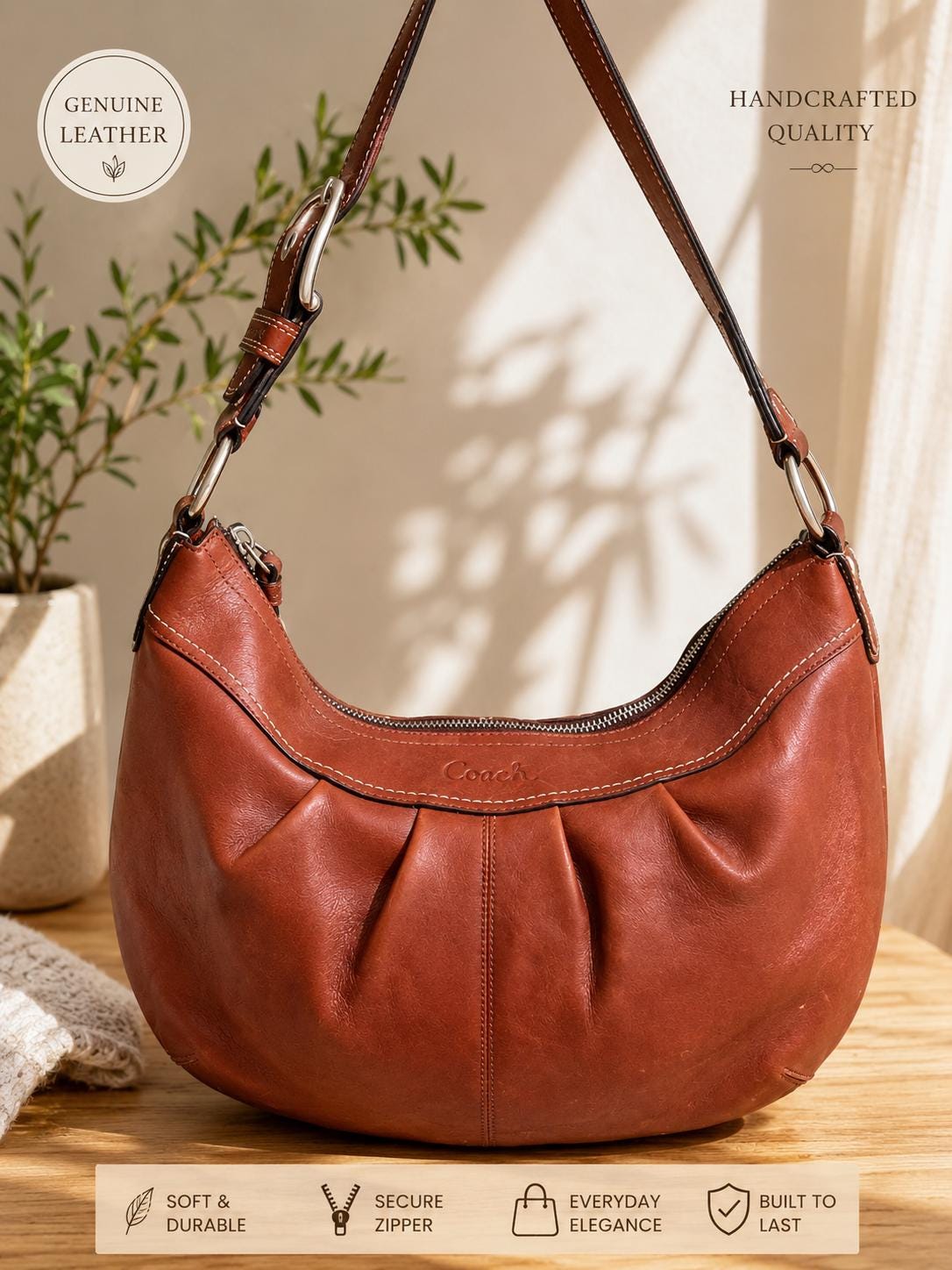 COACH Vintage Leather 2way Tote Camel COACH Logo Leather Shoulder 