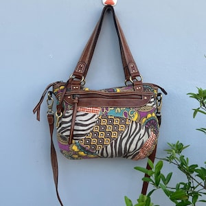 Bolso boho hippie vintage de piel de algodón con estampado de Fossil