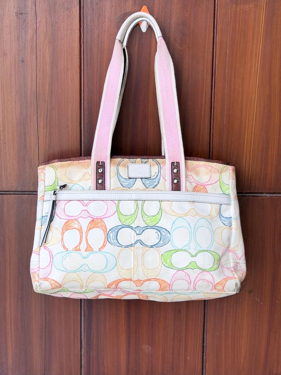 Vintage Y2K Coach Hamptons Scribble Signature Tote Bag - Gem