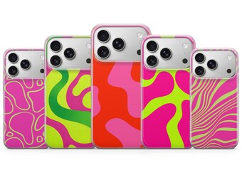 Funda para teléfono Swirl Neon Bright Retro Y2K para iPhone 17 Pro Max, 16e, 15, 14, 13 y Samsung S26 Ultra, S25 FE, A57, A56, Pixel 10, 9A