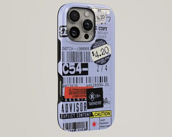 Funda resistente con pegatina de código de barras Y2K estilo retro gris grunge para iPhone 17 Pro Max, 16e, 15, 14, 13 y Samsung S26 Ultra, S25 FE, A57, A56, Pixel 10, 9A