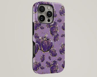 Funda para teléfono de Halloween con diseño de calabaza morada, resistente, para iPhone 17 Pro Max, 16e, 15, 14, 13 y Samsung S26 Ultra, S25 FE, A57, A56, Pixel 10, 9A.