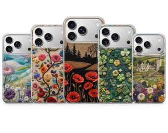 Funda para teléfono móvil bordada con diseño de flores tejidas para iPhone 17 Pro Max, 16e, 15, 14, 13 y Samsung S26 Ultra, S25 FE, A57, A56, Pixel 10, 9A