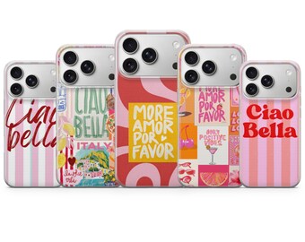 Funda para teléfono con frases italianas Amor Ciao Bella para iPhone 17 Pro Max, 16e, 15, 14, 13 y Samsung S26 Ultra, S25 FE, A57, A56, Pixel 10, 9A