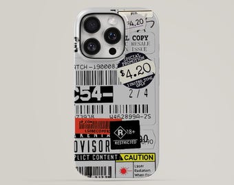 Funda resistente con pegatina de código de barras Y2K estilo retro gris grunge para iPhone 17 Pro Max, 16e, 15, 14, 13 y Samsung S26 Ultra, S25 FE, A57, A56, Pixel 10, 9A