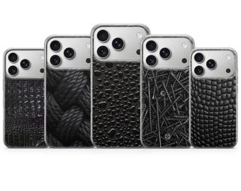 Funda de cuero negro de lujo con diseño exclusivo para iPhone 17 Pro Max, 16e, 15, 14, 13 y Samsung S26 Ultra, S25 FE, A57, A56, Pixel 10, 9A.