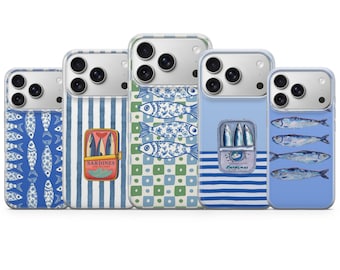Funda para teléfono con diseño de sardinas y vida marina para iPhone 17 Pro Max, 16e, 15, 14, 13 y Samsung S26 Ultra, S25 FE, A57, A56, Pixel 10, 9A