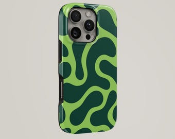 Funda para teléfono Green Swirl con diseño ondulado y resistente para iPhone 17 Pro Max, 16e, 15, 14, 13 y Samsung S26 Ultra, S25 FE, A57, A56, Pixel 10, 9A