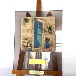 Pintura al óleo sobre piedra de Jerusalén: arte de Tierra Santa con placa de latón opcional
