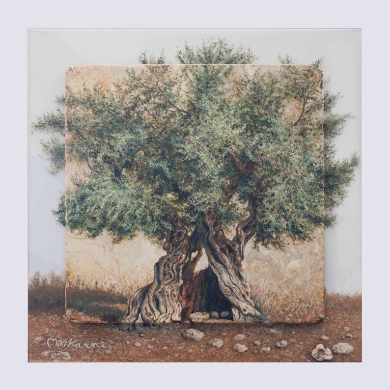 The Biblical Olive Tree. Oil painting on natural Galilee stone Etsy