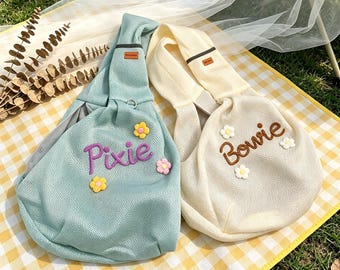 Op maat gemaakte draagtassen voor huisdieren met naam, lichtgewicht schoudertas voor kat/hond, reistas voor katten, met de hand geborduurde naam voor huisdier, cadeau hondenliefhebber