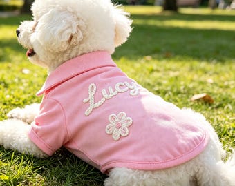 Aangepast poloshirt met koosnaampje, comfortabele zomerkleding voor honden, chic T-shirt voor kleine en middelgrote honden, kleding showshow, hondenliefhebber cadeau