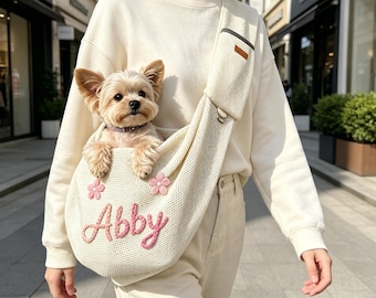 Custom Pet Name Lightweight Carries, Breathable Dog Sling Carrier, Small Pet Travel Crossbody Bag, Embroidered Name Dog Bag, Dog Lover Gift