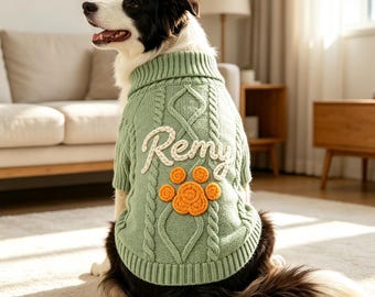 Gepersonaliseerde hondentrui met naam, geborduurde trui met huisdiernaam, schattige kleding voor kleine honden, warme trui op maat, handgemaakt cadeau voor honden